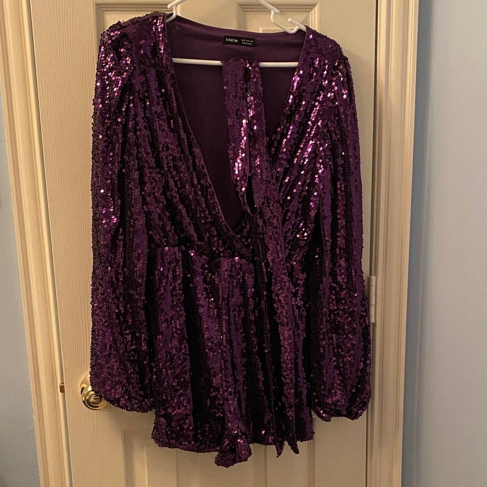 SHEIN Elegant Purple Sequined  Romper Fully Lined